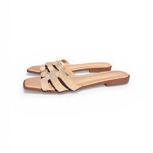 Chic Tan Woven Slide Sandals